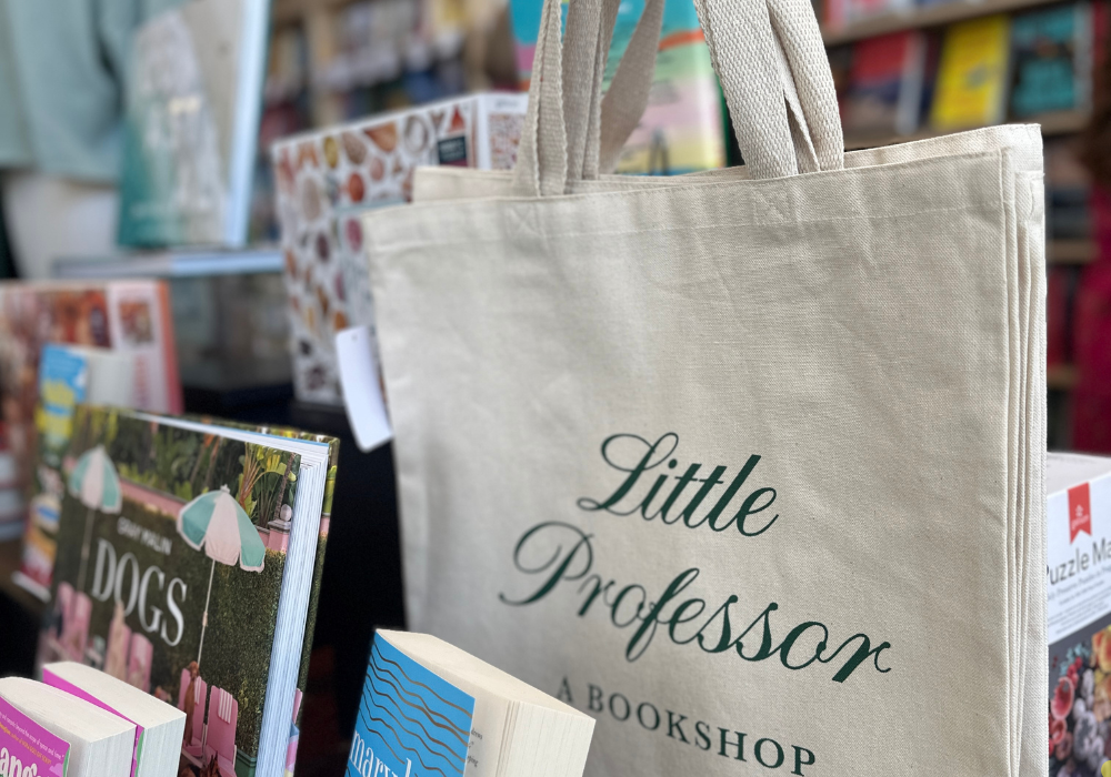 Little Professor Bookshop » WhatCherithInks Burlap bag and books.