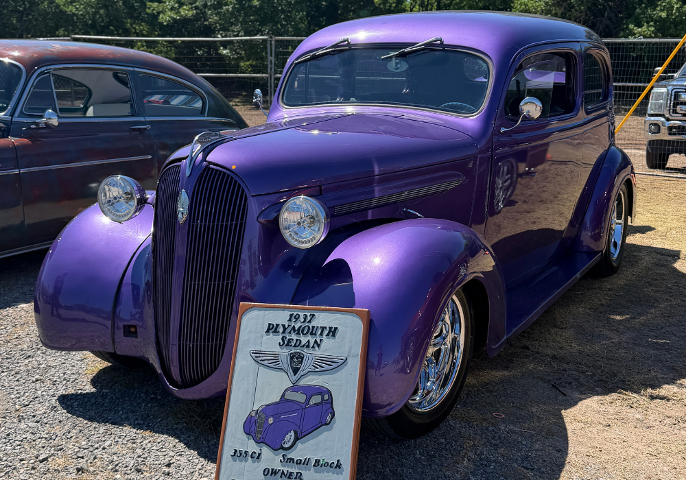 Purple 1937 Plymouth Sedan at the Furnace Chicken Festival Car Show.
